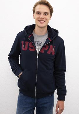 Erkek Lacivert Kapüşonlu Fermuarlı Sweatshirt