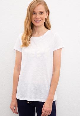 Kadın Beyaz Bisiklet Yaka T-Shirt