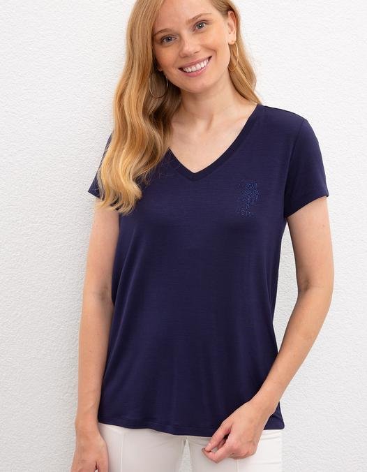 Kadın Lacivert V - Yaka T-Shirt Basic
