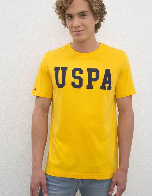 Erkek Koyu Sarı  Bisiklet Yaka T-Shirt Basic