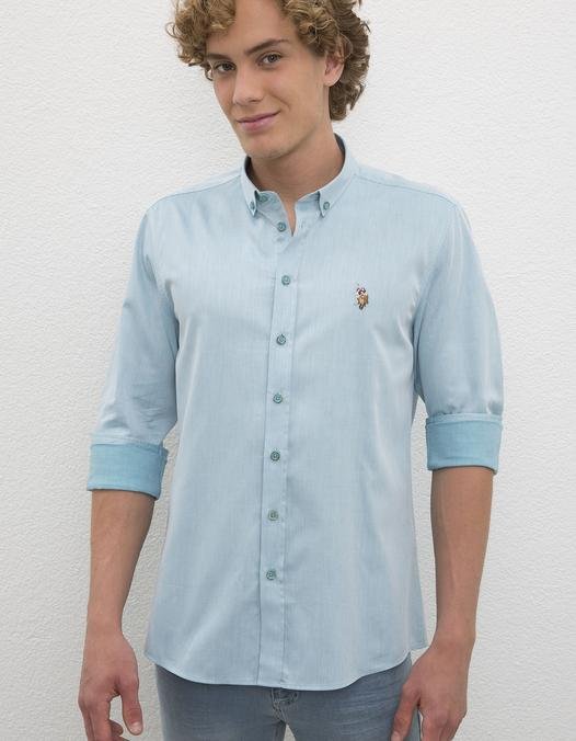 Erkek Mavi Gömlek Uzunkol Basic