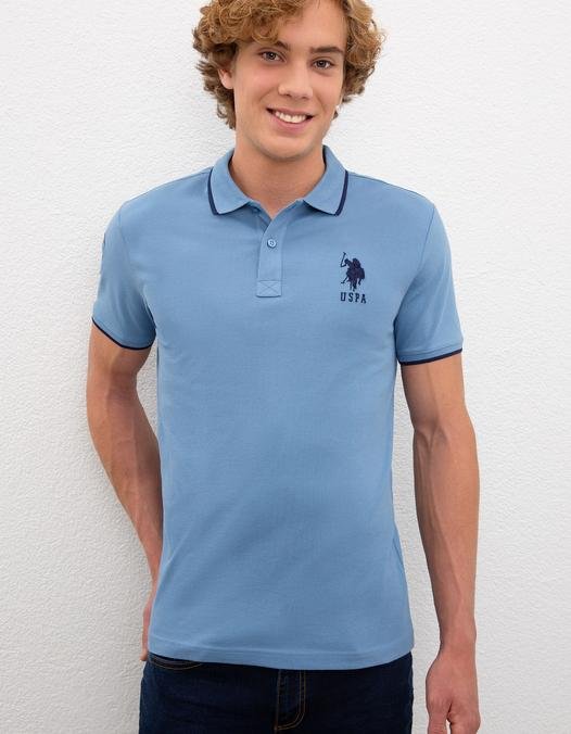Erkek İndigo Polo Yaka T-Shirt Basic