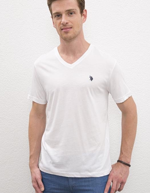 Erkek Beyaz V-Yaka T-Shirt Basic