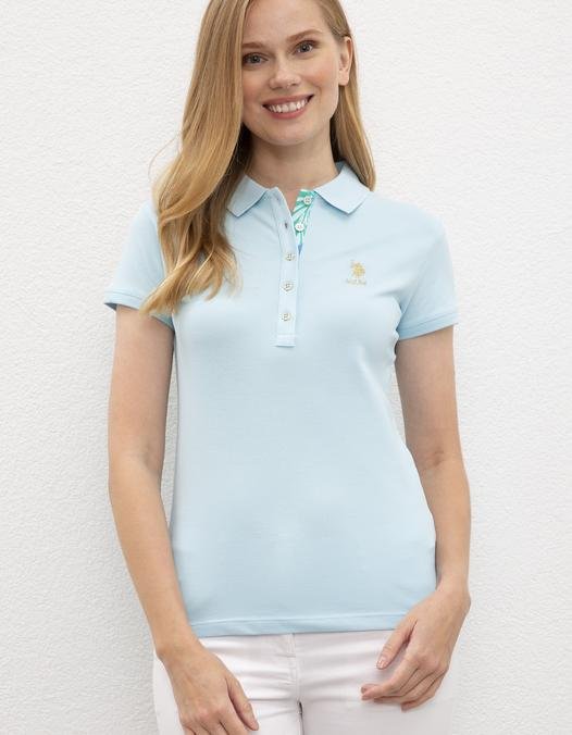 Kadın Mavi Polo Yaka T-Shirt Basic