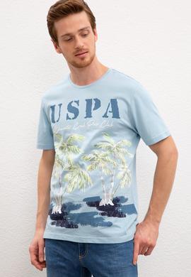 Erkek Açık İndigo Bisiklet Yaka T-Shirt