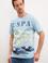 Erkek Açık İndigo Bisiklet Yaka T-Shirt
