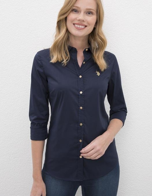 Kadın Lacivert Gömlek Uzunkol Basic