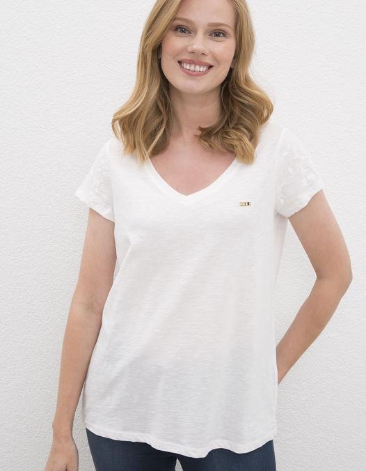 Kadın Beyaz V - Yaka T-Shirt