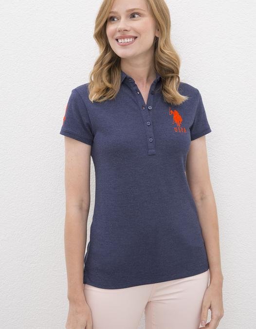 Kadın Lacivert Polo Yaka Basic Tişört