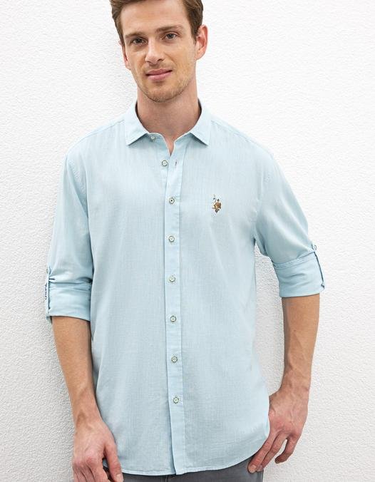 Erkek Mavi Gömlek Uzunkol Basic