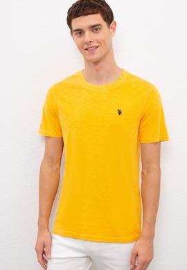 Erkek Koyu Sarı Bisiklet Yaka T-Shirt Basic