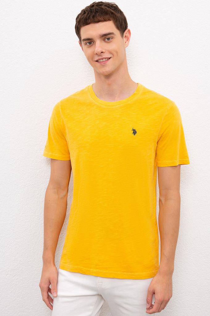 Erkek Koyu Sarı Bisiklet Yaka T-Shirt Basic