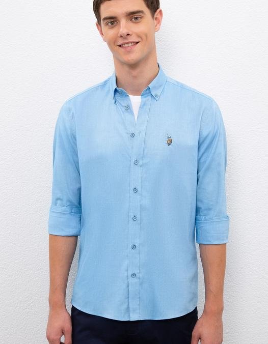 Erkek Kobalt Mavi Uzun Kollu Basic Gömlek