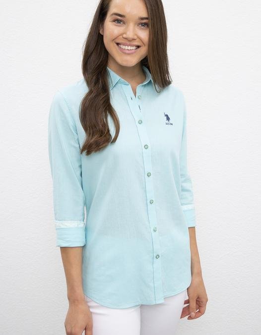 Kadın Mavi Gömlek Uzunkol Basic