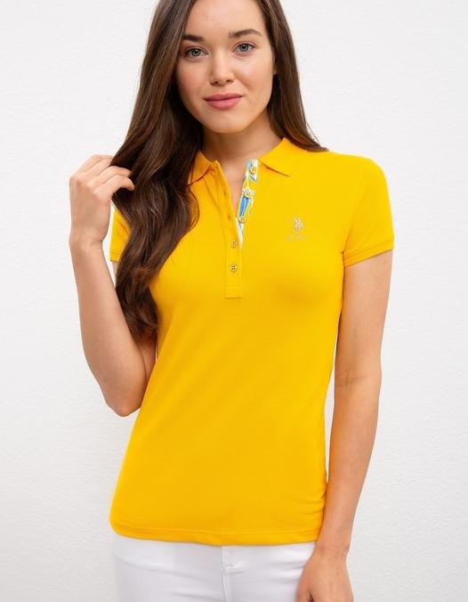 Kadın Koyu Sarı Polo Yaka T-Shirt Basic