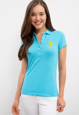 Kadın Turkuaz Polo Yaka T-Shirt Basic