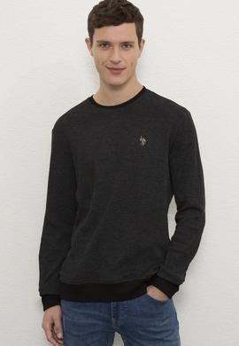 Erkek Siyah Bisiklet Yaka Sweatshirt