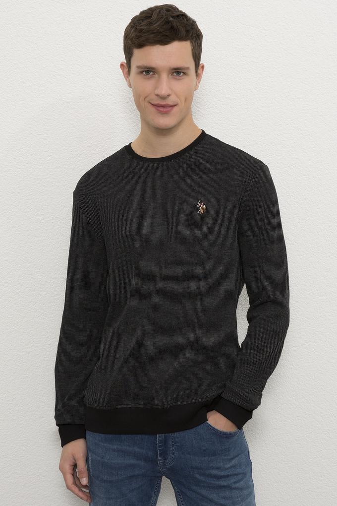 Erkek Siyah Bisiklet Yaka Sweatshirt