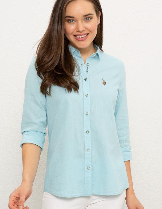 Kadın Mavi Gömlek Uzunkol Basic