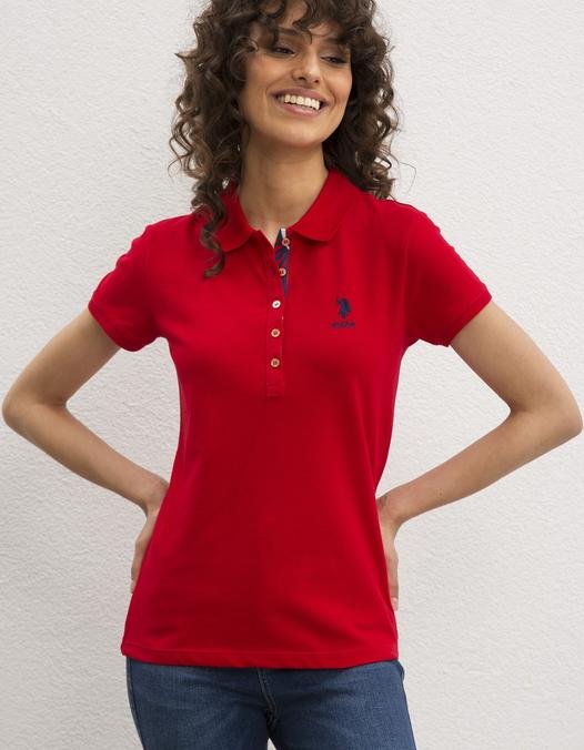 Kadın Kırmızı Polo Yaka Basic Tişört