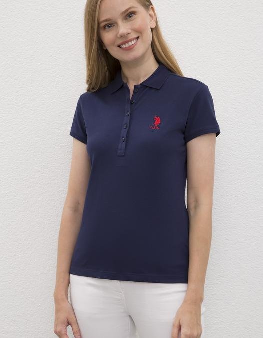Kadın Lacivert Polo Yaka T-Shirt Basic