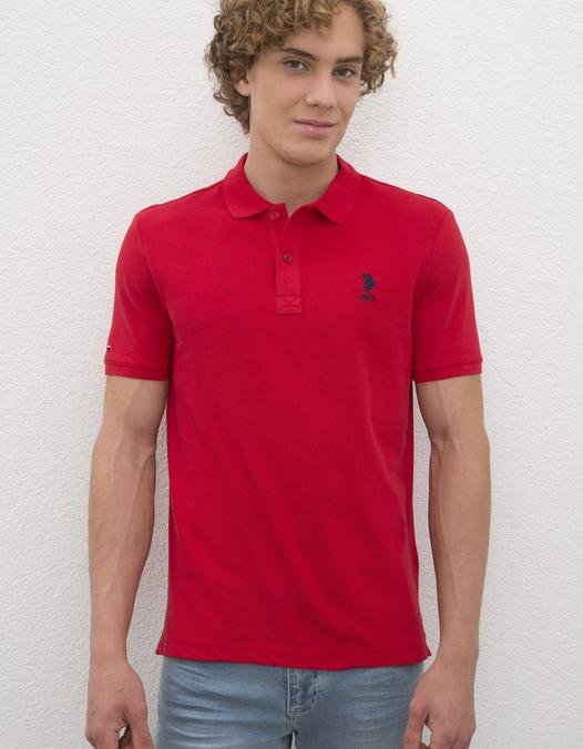 Erkek Kırmızı Polo Yaka Basic T-Shirt