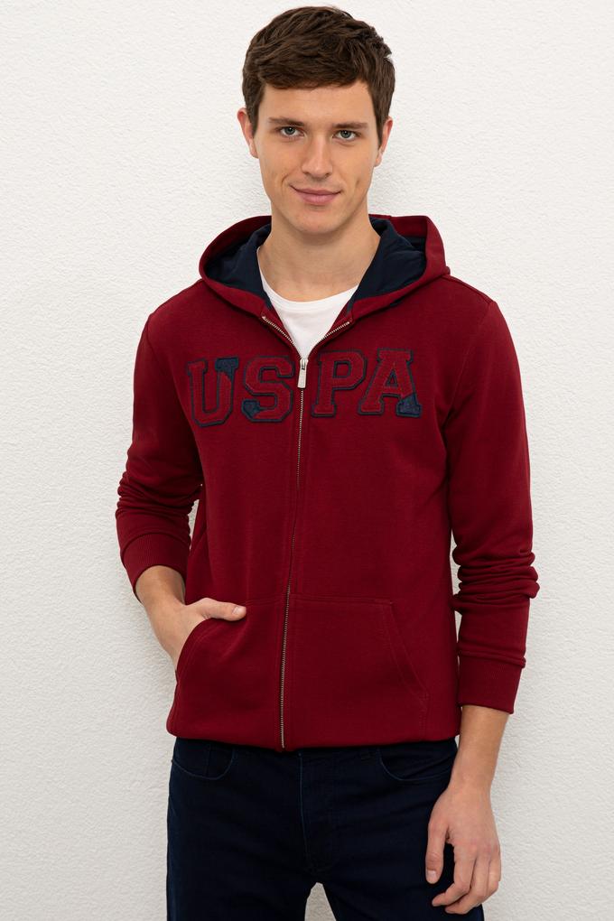 Erkek Bordo Kapüşonlu Fermuarlı Sweatshirt