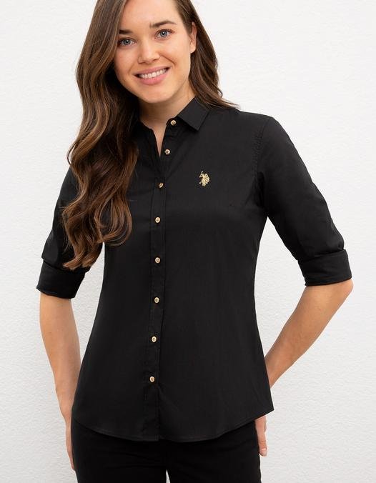 Kadın Siyah Gömlek Uzunkol Basic