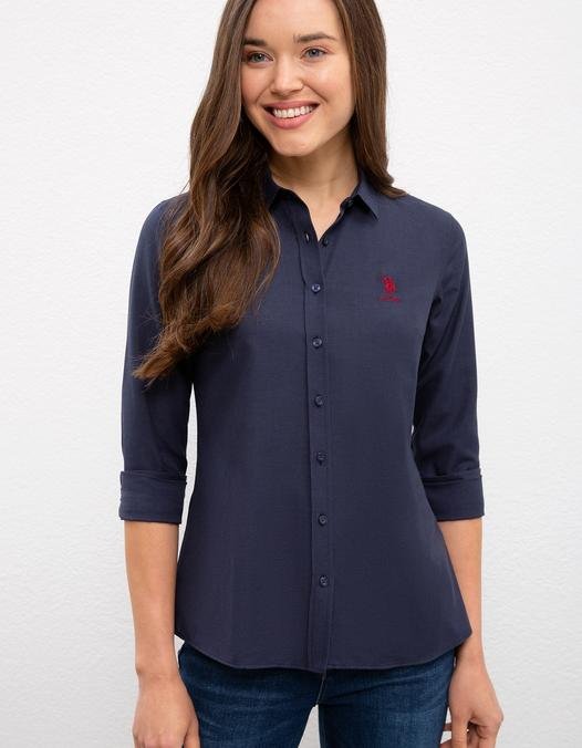 Kadın Lacivert Uzun Kollu Basic Gömlek
