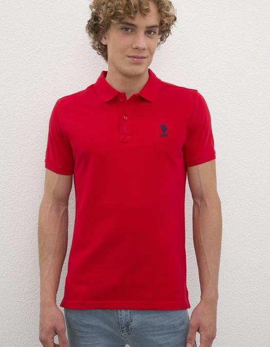 Erkek Kırmızı Polo Yaka Basic Tişört