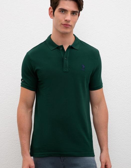 Erkek Koyu Yeşil Polo Yaka T-Shirt Basic