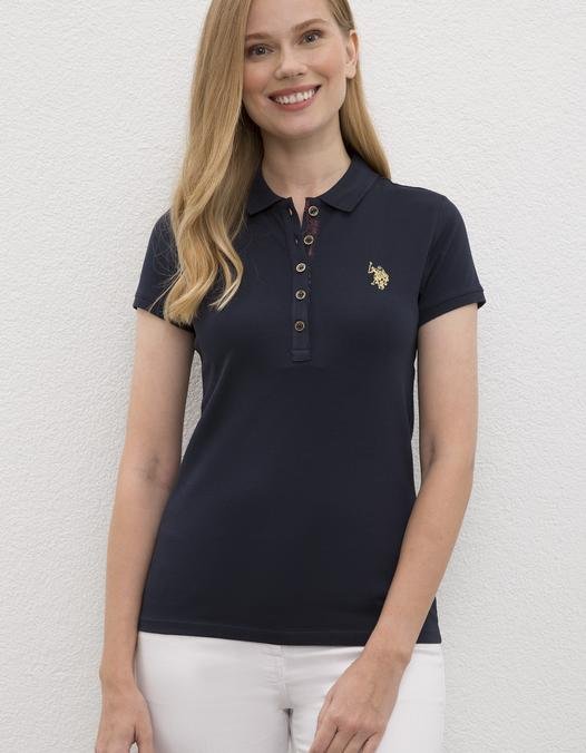 Kadın Lacivert Polo Yaka T-Shirt Basic