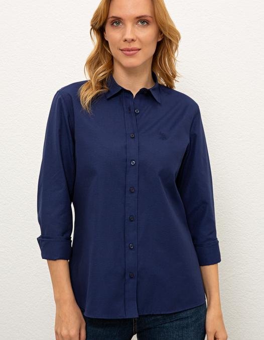 Kadın Lacivert Gömlek Uzunkol Basic