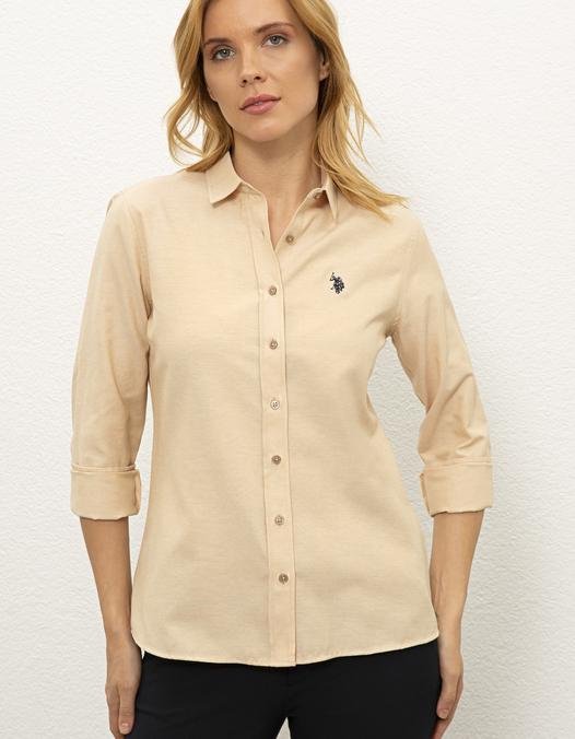 Kadın Kahverengi Gömlek Uzunkol Basic