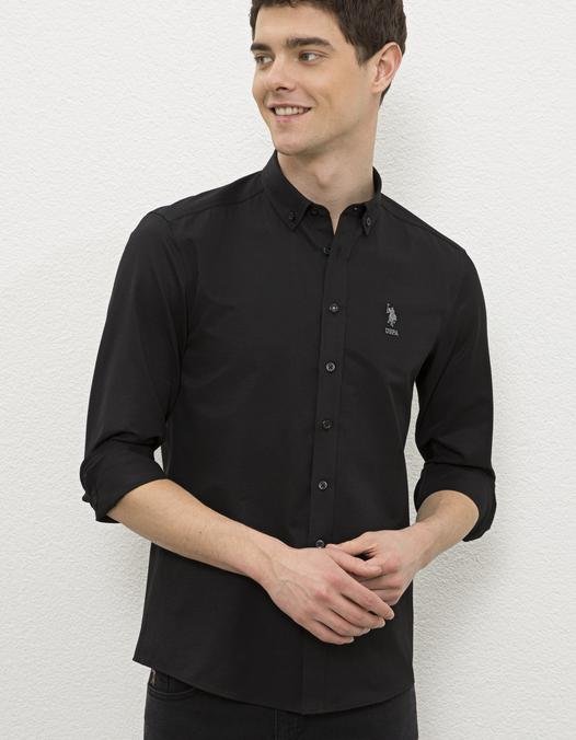 Erkek Siyah Gömlek Uzunkol Basic