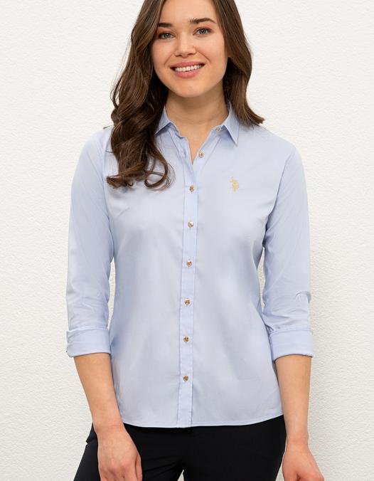 Kadın Açık Mavi Gömlek Uzunkol Basic