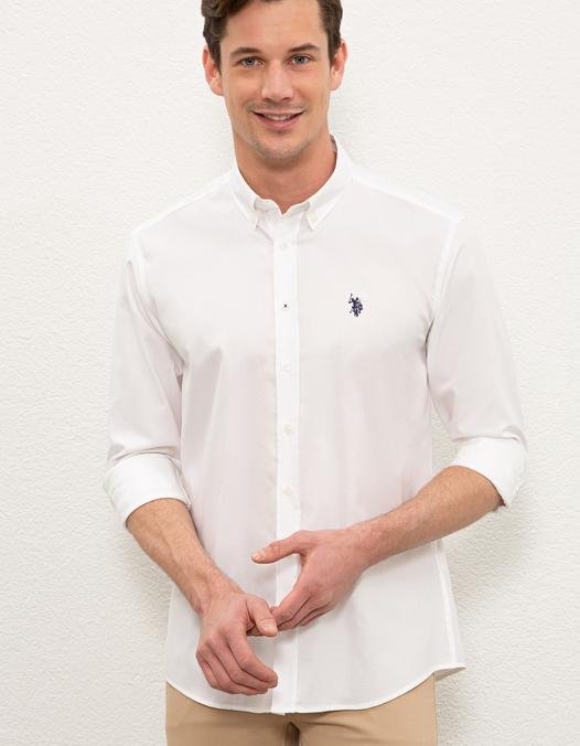 Erkek Beyaz Gömlek Uzunkol Basic