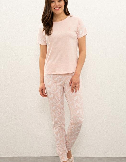 Kadın Pembe Melanj Pijama Takımı