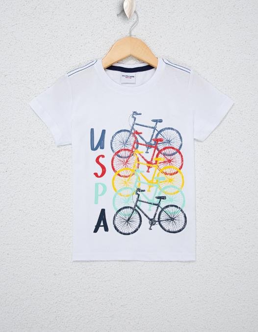 Erkek Çocuk Beyaz Bisiklet Yaka Tişört