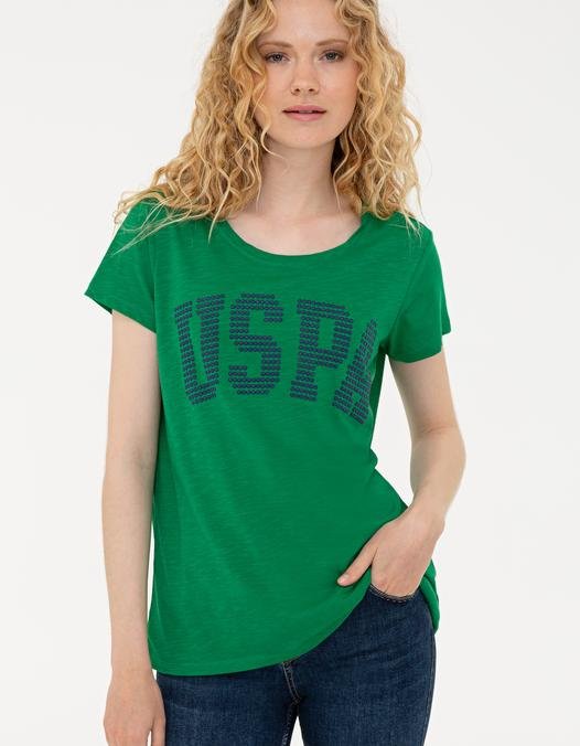 Kadın Yeşil Bisiklet Yaka T-Shirt