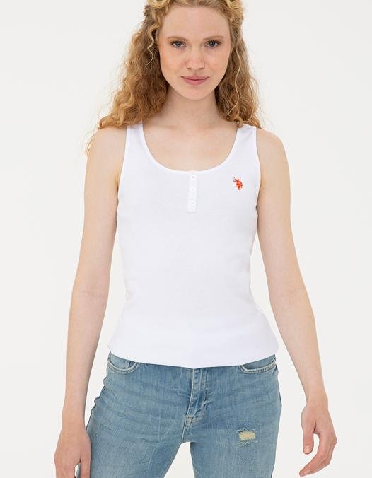 Kadın Beyaz Derin Bisiklet Yaka T-Shirt Basic