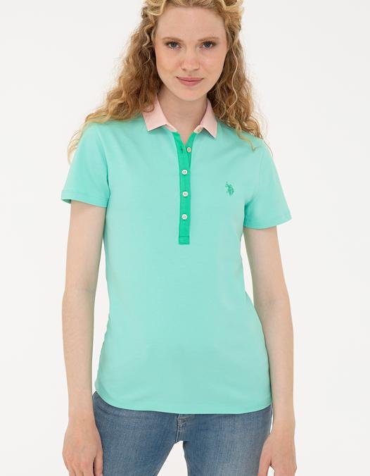Kadın Mint Basic Polo Yaka Tişört