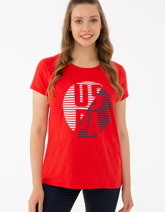 Kadın Açık Kırmızı Bisiklet Yaka T-Shirt