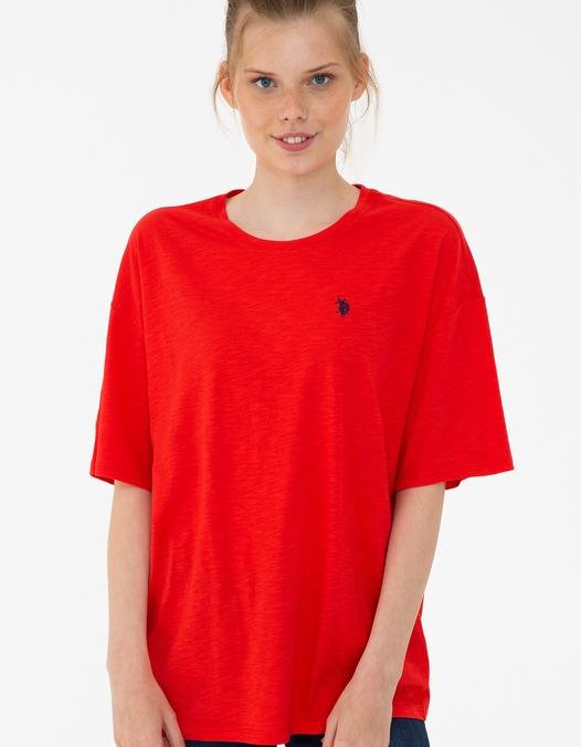 Kadın Basic Kırmızı Bisiklet Yaka T-Shirt