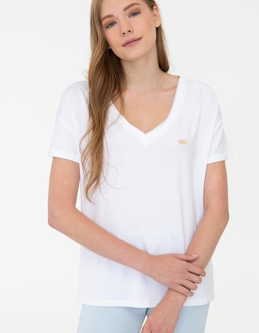 Kadın Beyaz V - Yaka T-Shirt
