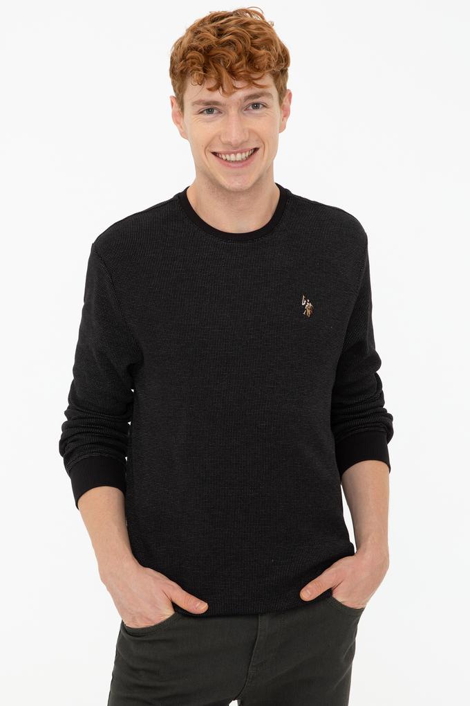 Erkek Siyah Bisiklet Yaka Sweatshirt