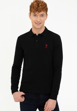 Erkek Siyah Polo Yaka Sweatshirt Basic
