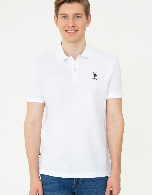 Erkek Beyaz Polo Yaka Basic T-Shirt