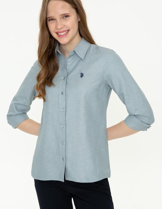 Kadın İndigo Gömlek Uzunkol Basic