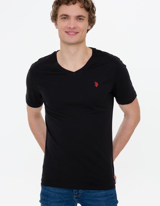 Erkek Siyah V - Yaka Basic T-Shirt